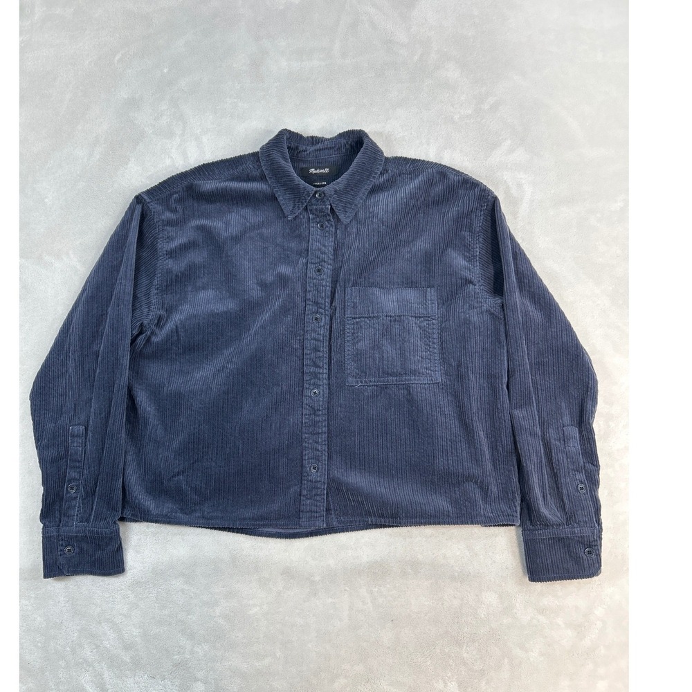 Madewell Variegated Corduroy Shirt Women XS Blue Crop Shacket Button Down
